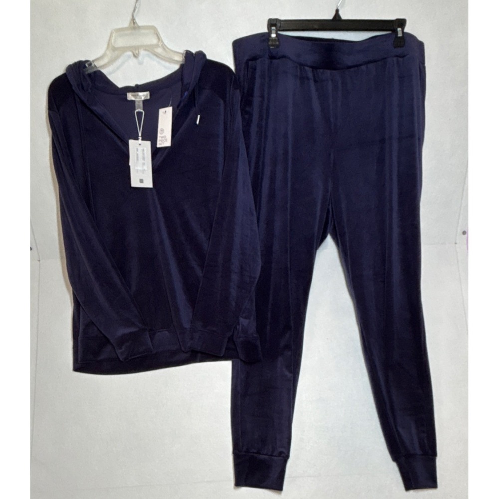 Cable &‎ Gauge Studio Navy Velour Hoodie & Pants Set Plus Size 1X